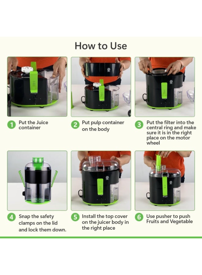 Rico 350W Electric Juicer made with Japanese Technology | ISI Marked & Fully Automatic | Portable, Compact Design, Slow Juicing Process to Extract Maximum pulpy Juice from Fruits & Vegetables - Image 4