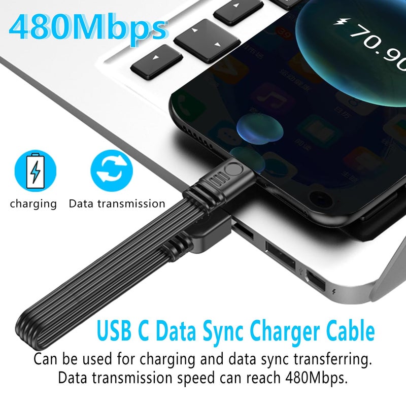LANMINGLEL Short 90 Degree USB Type C 2.0 Flat Cable,PD 65W USB C 2.0 Fast Charge Cord,Data & Fast Charging Sync Cord,Short USB Type C Flat Soft Data Cable,for Phone (Side to Angle, 0.1M) - Image 2