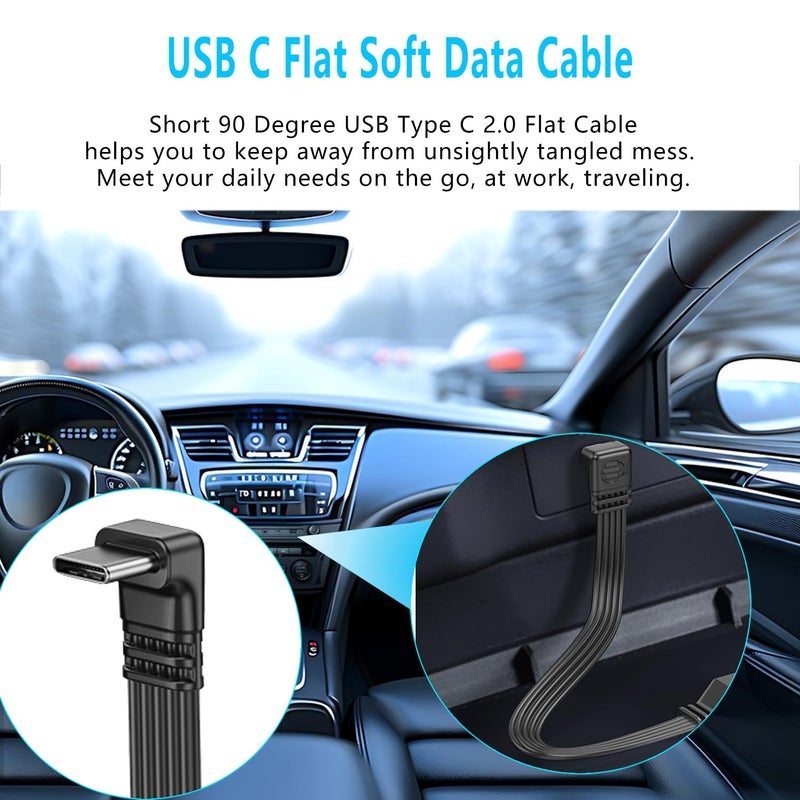 LANMINGLEL Short 90 Degree USB Type C 2.0 Flat Cable,PD 65W USB C 2.0 Fast Charge Cord,Data & Fast Charging Sync Cord,Short USB Type C Flat Soft Data Cable,for Phone (Side to Angle, 0.1M) - Image 4