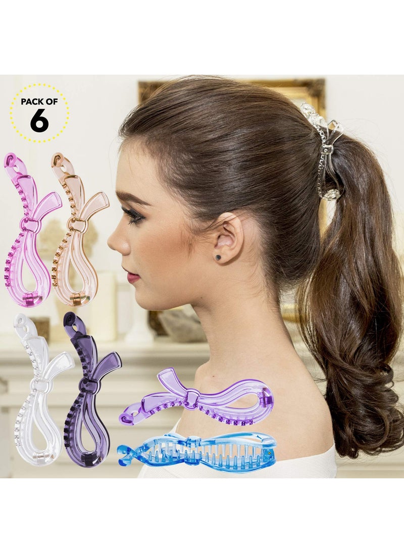RC ROCHE ORNAMENT - RC ROCHE ORNAMENT 6 Pcs Womens Girls Cute Hair Ribbon Bow Banana Ponytail Holder Maker Non Slip Secure Grip Styling Fashion Accessory Comb Clip Clincher Clasp Medium Transparent Multicolor - Image 1
