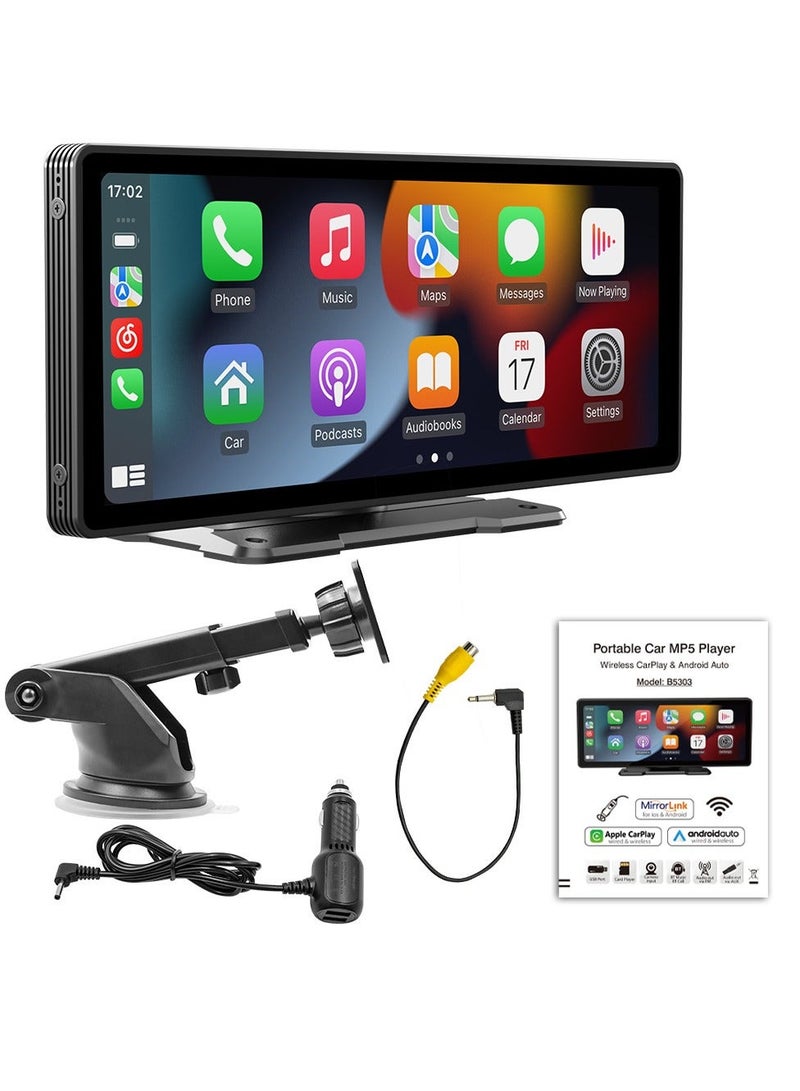 10.26 Inch Car Stereo MP5 Player BT Hands-Free Calling FM Radio Support Carplay Android Auto Phone Link Reversing Assist U-Disk/TF Card with Adjustable Bracket - Image 1