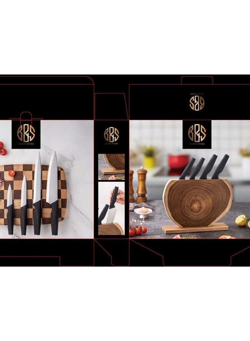 Bright Stone Bright.Stone Kitchen Knife Set with Wooden Agility Stand Side Tree Trunk Design  - Image 2