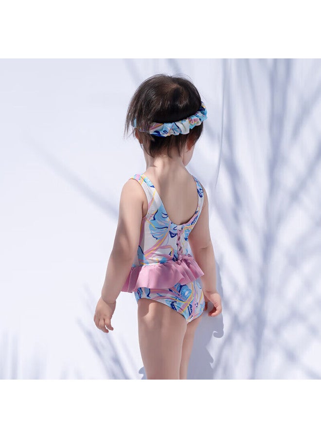 Yizi Children's Swimsuit, One-piece Swimwear For Girls, Toddler And Baby Hot Spring Swimwear With Hair Tie, Ezi20g061, 110cm - Image 4