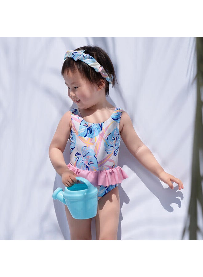 Yizi Children's Swimsuit, One-piece Swimwear For Girls, Toddler And Baby Hot Spring Swimwear With Hair Tie, Ezi20g061, 110cm - Image 1