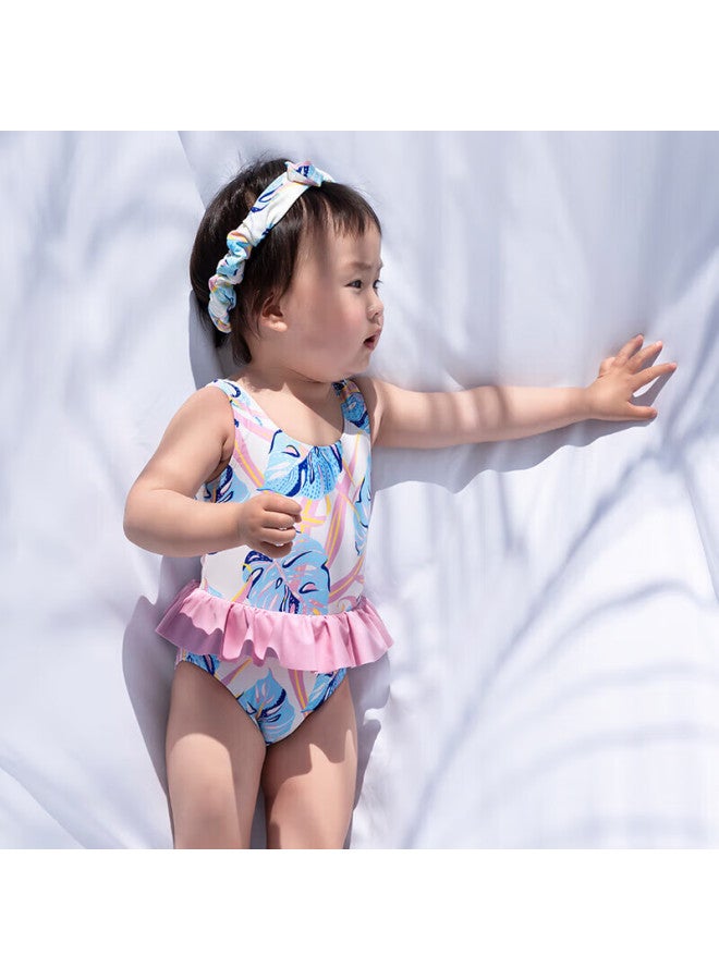 Yizi Children's Swimsuit, One-piece Swimwear For Girls, Toddler And Baby Hot Spring Swimwear With Hair Tie, Ezi20g061, 110cm - Image 2