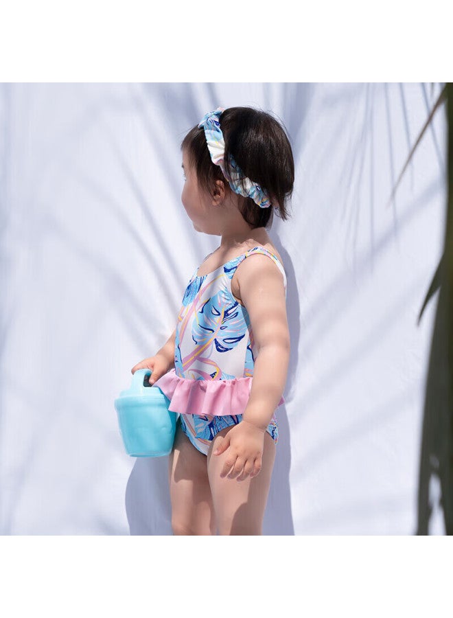 Yizi Children's Swimsuit, One-piece Swimwear For Girls, Toddler And Baby Hot Spring Swimwear With Hair Tie, Ezi20g061, 110cm - Image 3