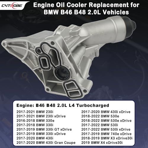 CYTROBE Upgrade Aluminum Engine Oil Cooler Filter Housing with Gasket, Bolts Compatible with 2016-2022 BMW F30 230i 330e 330i GT 430i 530i 530e 740e xDrive X3 X4 B46 B48 L4 2.0L Turbo Replace 11428596283 - Image 3