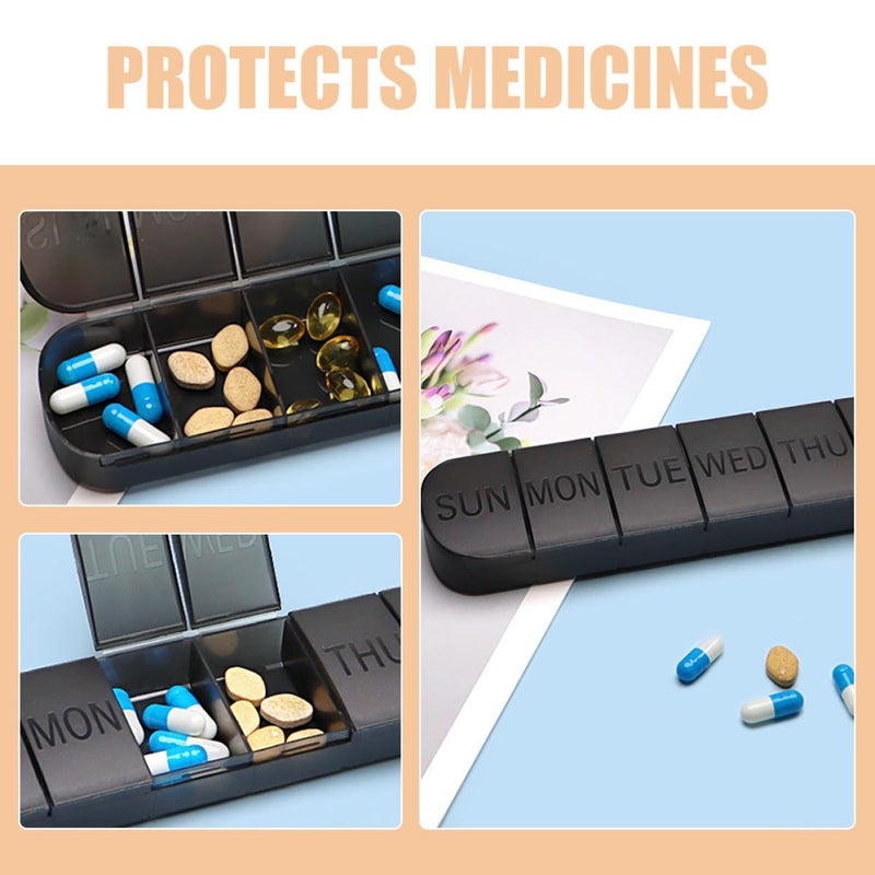 Weekly Pill Organizer Black 7 Compartment Portable Vitamin Travel Case - Image 4