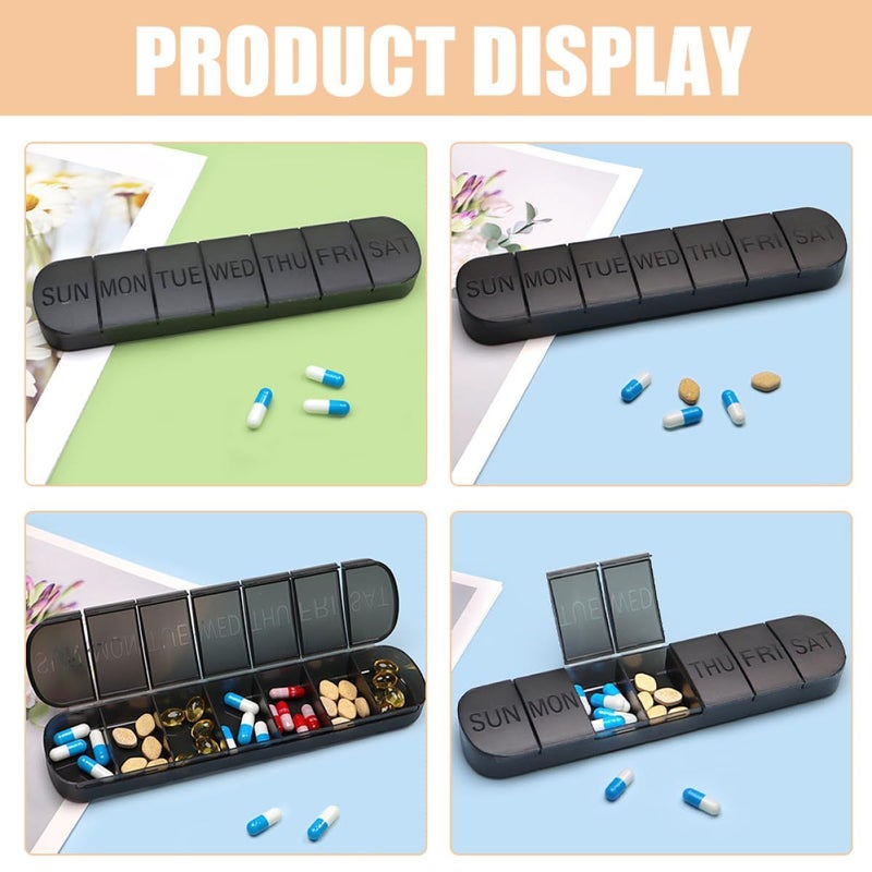 Weekly Pill Organizer Black 7 Compartment Portable Vitamin Travel Case - Image 5