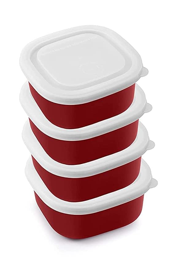 VAGMI Microwave Safe Stainless Steel Air Tight & Leak Proof Lunch Boxes/Storage Containers with Lids for Kitchen/Office/School - Pack of 4 - Each 400 ML Steel (Red) - Image 1