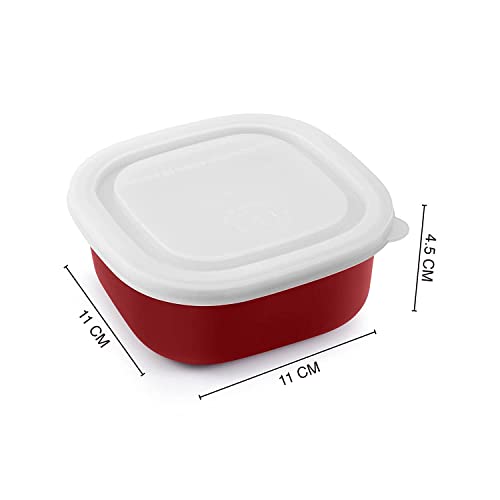 VAGMI Microwave Safe Stainless Steel Air Tight & Leak Proof Lunch Boxes/Storage Containers with Lids for Kitchen/Office/School - Pack of 4 - Each 400 ML Steel (Red) - Image 3