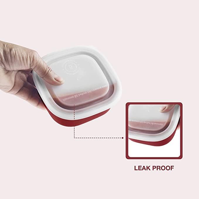 VAGMI Microwave Safe Stainless Steel Air Tight & Leak Proof Lunch Boxes/Storage Containers with Lids for Kitchen/Office/School - Pack of 4 - Each 400 ML Steel (Red) - Image 4