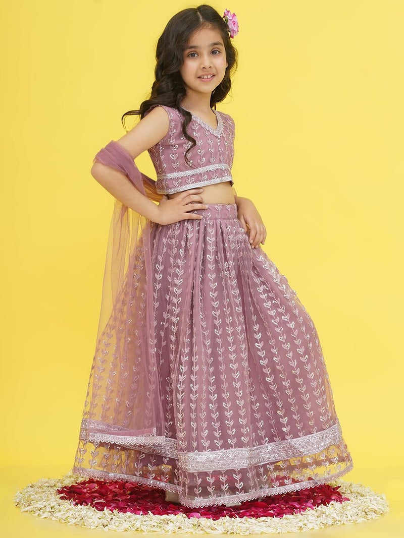 AJ DEZINES Kids Cotton Blend Embroidered Sleeveless Lehenga Choli for Girls | Kids Ethnic Wear | Stylish Lehenga Choli with Dupatta | Party & Festival Wear | Traditional Outfit for Girls | MAUVE-30 - Image 5