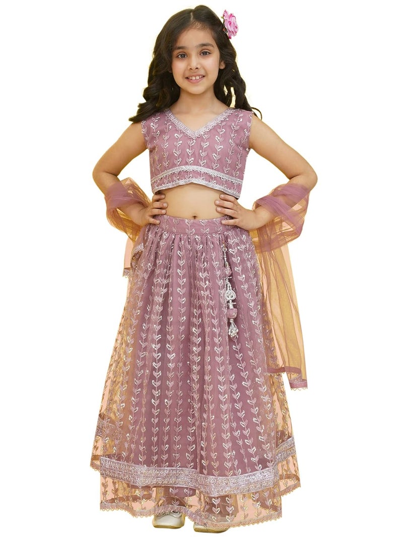 AJ DEZINES Kids Cotton Blend Embroidered Sleeveless Lehenga Choli for Girls | Kids Ethnic Wear | Stylish Lehenga Choli with Dupatta | Party & Festival Wear | Traditional Outfit for Girls | MAUVE-30 - Image 1