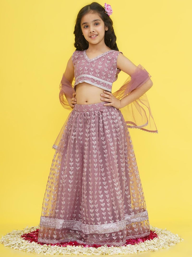 AJ DEZINES Kids Cotton Blend Embroidered Sleeveless Lehenga Choli for Girls | Kids Ethnic Wear | Stylish Lehenga Choli with Dupatta | Party & Festival Wear | Traditional Outfit for Girls | MAUVE-30 - Image 4