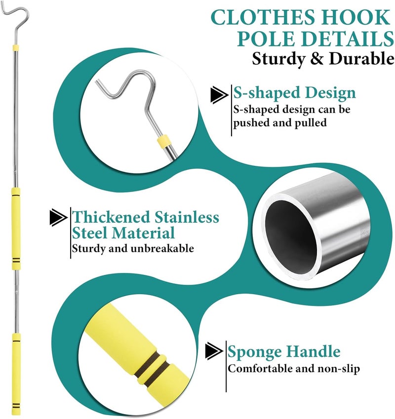 Greeily Clothes Hook Pole, Clothes Hanger Reaching Hook for Hanging Clothes Light and Plants Extendable from 35" to 50" Made of Stainless Steel Tube with Sponge Handle (51inch) - Image 3