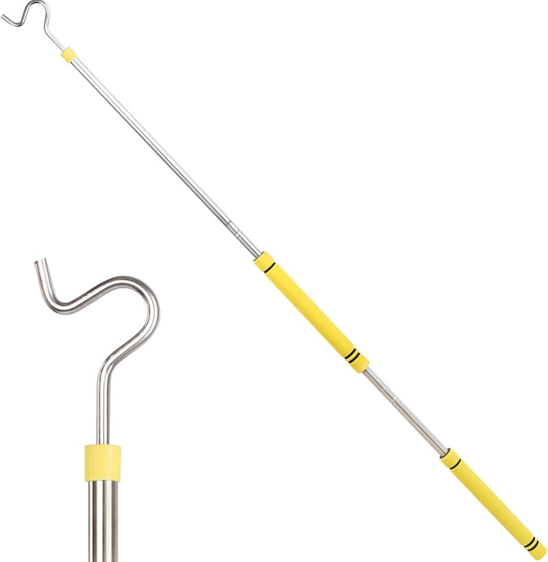 Greeily Clothes Hook Pole, Clothes Hanger Reaching Hook for Hanging Clothes Light and Plants Extendable from 35" to 50" Made of Stainless Steel Tube with Sponge Handle (51inch) - Image 1