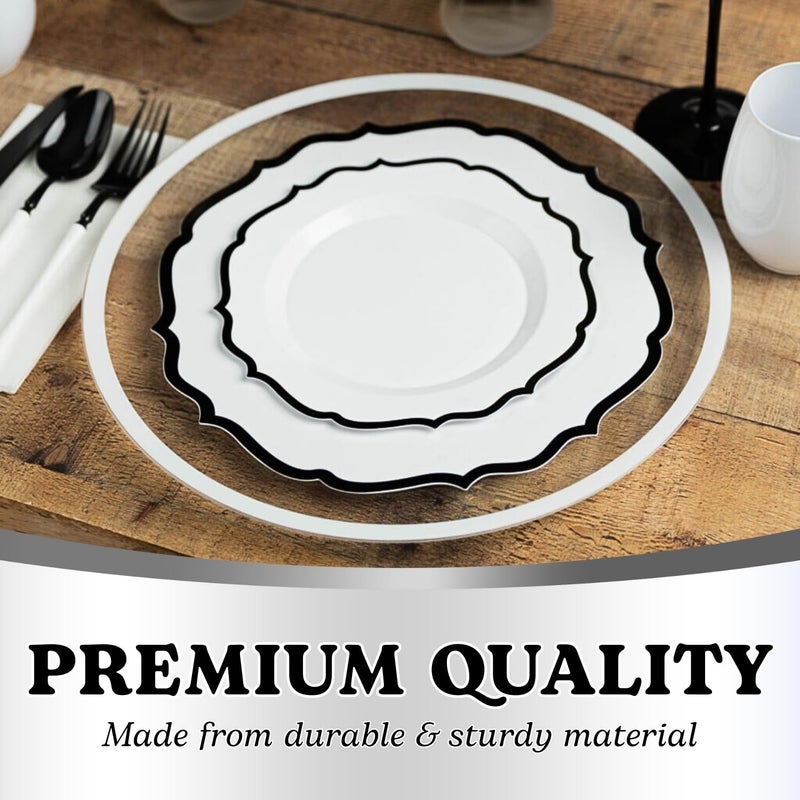 Bluesky مجموعة معاصرة كومبو أطباق بيضاء بحافة سوداء - 7.5" - 10.5" (عبوة 32) - تصميم عصري أنيق - مثالية للترفيه والاستخدام اليومي - Image 2