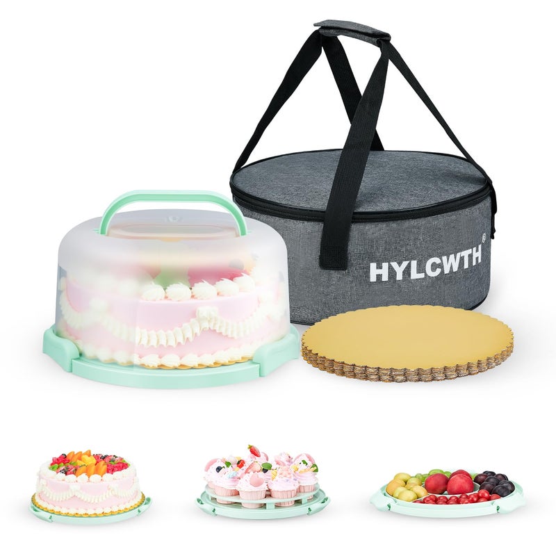 HYLCWTH Cake Carrier With Lid And Handle BpaFree Cake Holder With Lid For 10 Inch Round Cake Carrier With 10 pcs Round Golden Cake Boards And Portable Insulated Bag - Image 2