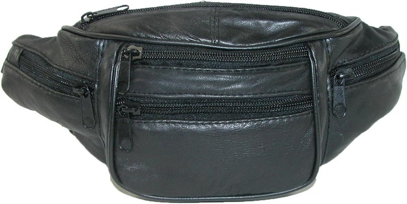CTM Leather 6 Pocket Fanny Waist Pack Black - Image 1