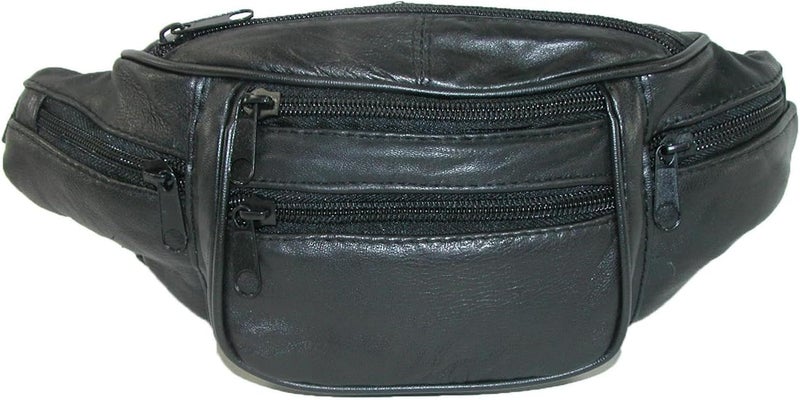 CTM Leather 6 Pocket Fanny Waist Pack Black - Image 3