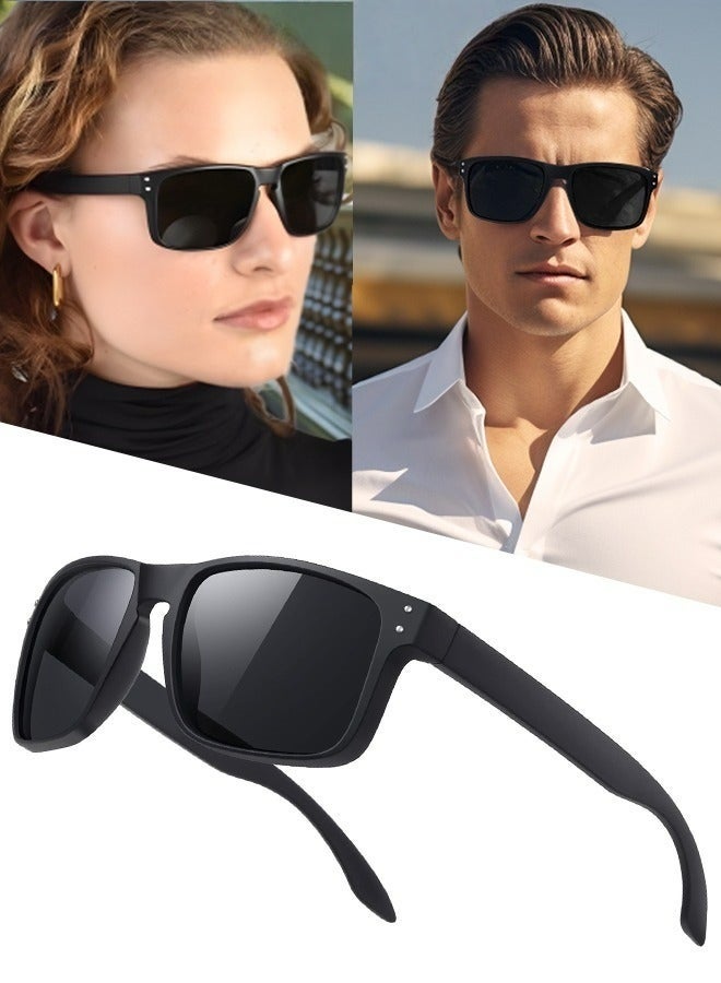 Retro Square Sunglasses For Men Women UV Protection Classic Design Driving Travel Daily Shades Black High Quality Fashion Anti Glare Suitable For Outdoor Activities Lens Size 55mm - Image 1
