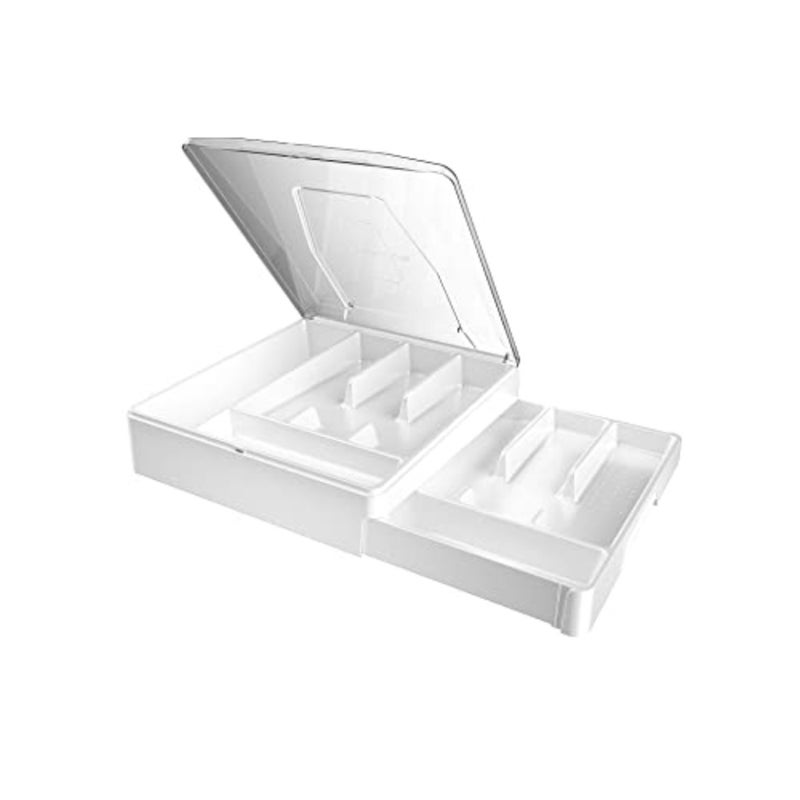 Double Layer Silverware Tray with Lid, Drawer Organizer for Utensil Tray, Cutlery Storage Holder with Cover - Image 1