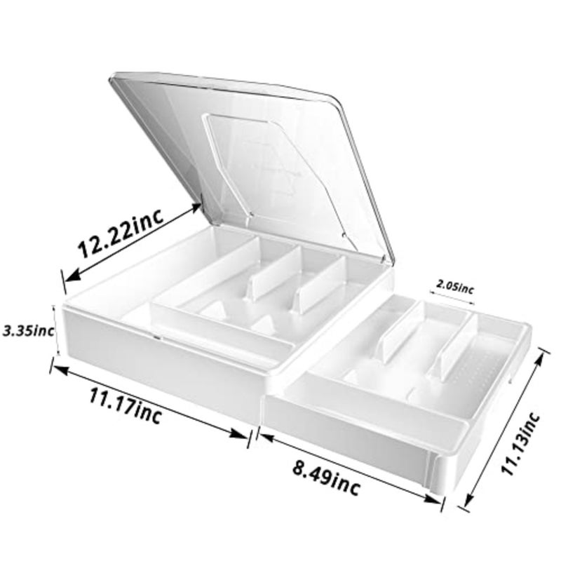 Double Layer Silverware Tray with Lid, Drawer Organizer for Utensil Tray, Cutlery Storage Holder with Cover - Image 5