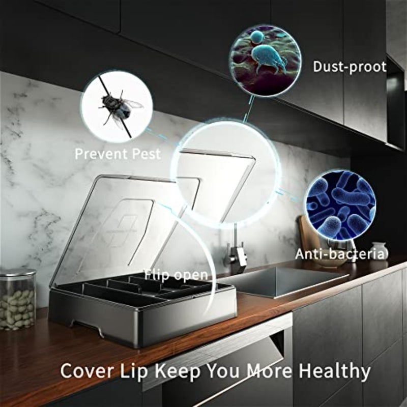 Double Layer Silverware Tray with Lid, Drawer Organizer for Utensil Tray, Cutlery Storage Holder with Cover - Image 2