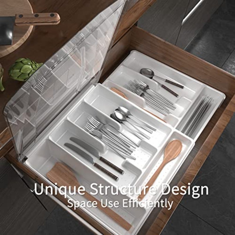 Double Layer Silverware Tray with Lid, Drawer Organizer for Utensil Tray, Cutlery Storage Holder with Cover - Image 3