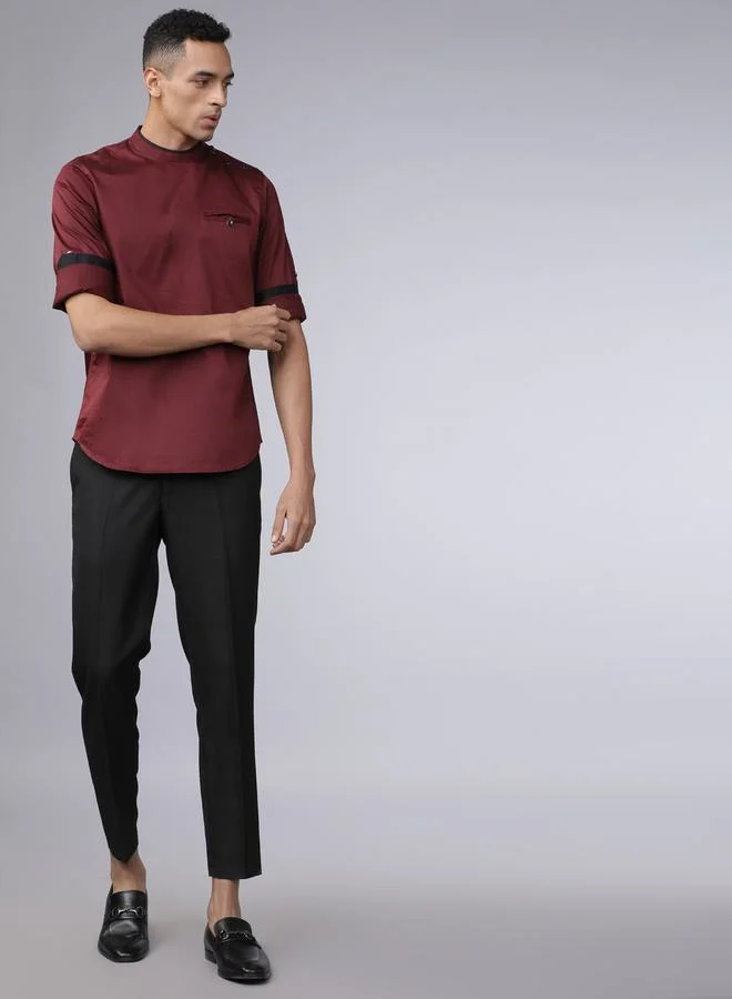 HIGHLANDER HIGHLANDER Piped Mandarin Collar Shirt with Shoulder Placket