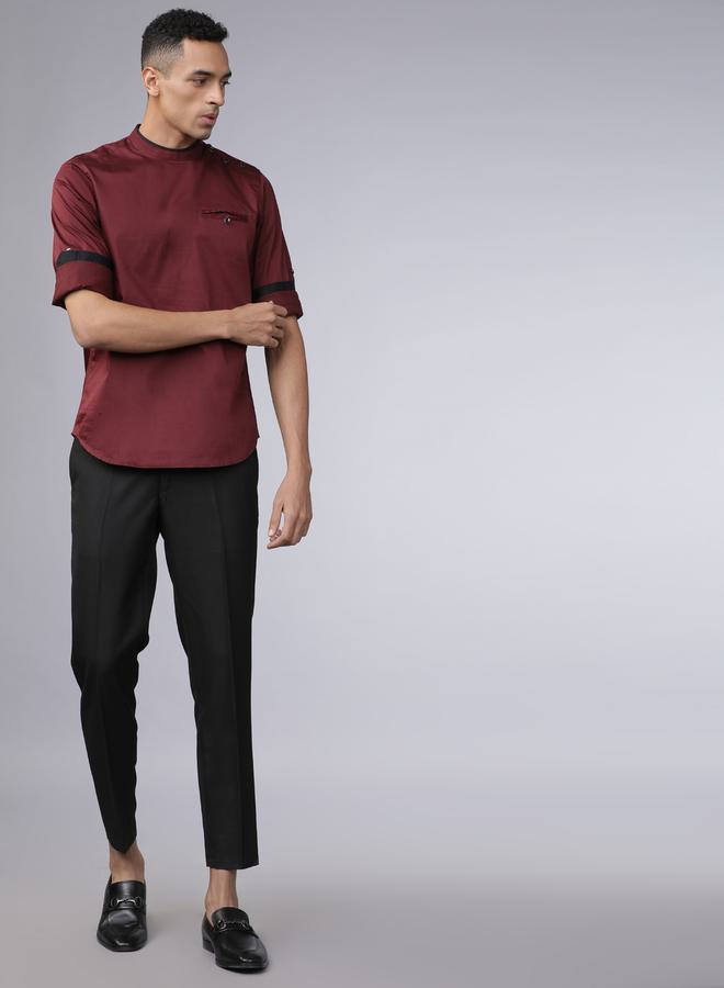 HIGHLANDER Piped Mandarin Collar Shirt with Shoulder Placket - Image 3