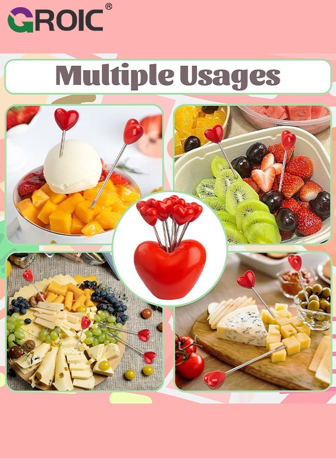 GROIC Red Heart Fruit Fork Set,10-Piece Stainless Steel Utensils with Heart-Shaped Storage Base,Food Picks Repeated Use of Decorate Cute Creative,Daily Use Kitchen Tableware Fruit Fork,Creative heart shape - Image 4