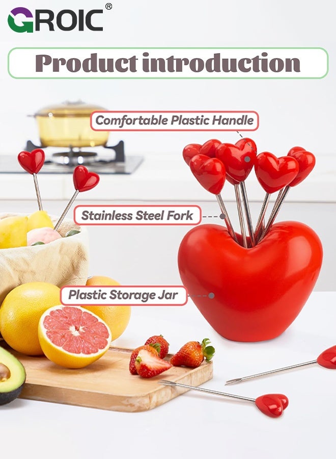 GROIC Red Heart Fruit Fork Set,10-Piece Stainless Steel Utensils with Heart-Shaped Storage Base,Food Picks Repeated Use of Decorate Cute Creative,Daily Use Kitchen Tableware Fruit Fork,Creative heart shape - Image 2