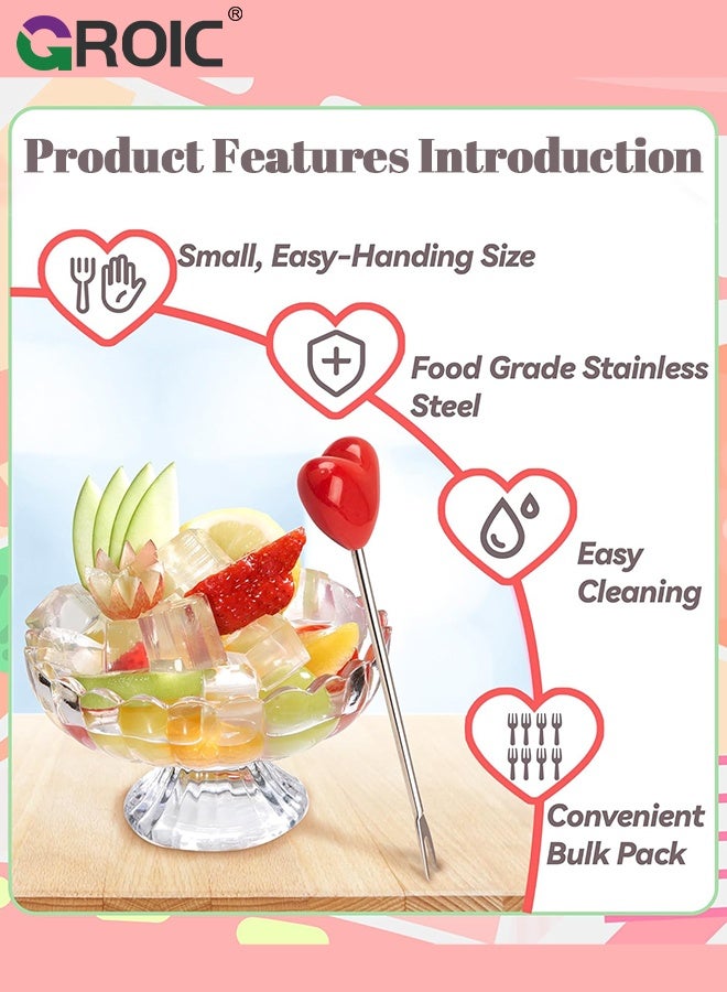 GROIC Red Heart Fruit Fork Set,10-Piece Stainless Steel Utensils with Heart-Shaped Storage Base,Food Picks Repeated Use of Decorate Cute Creative,Daily Use Kitchen Tableware Fruit Fork,Creative heart shape - Image 3