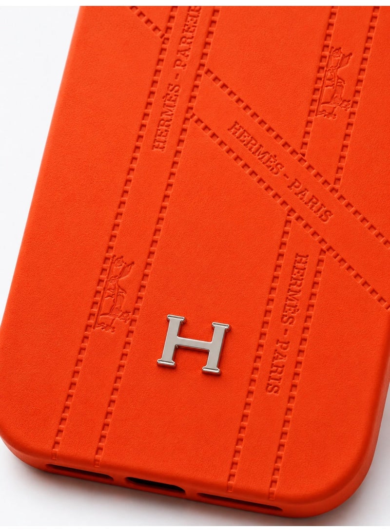 Luxury Embossed Case for iPhone 17  Pro Max – Orange - Image 4