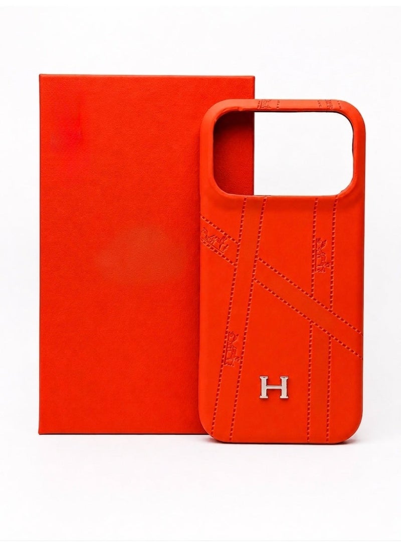 Luxury Embossed Case for iPhone 17  Pro Max – Orange - Image 2