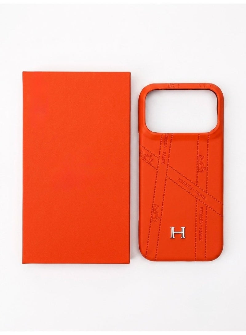 Luxury Embossed Case for iPhone 17  Pro Max – Orange - Image 5