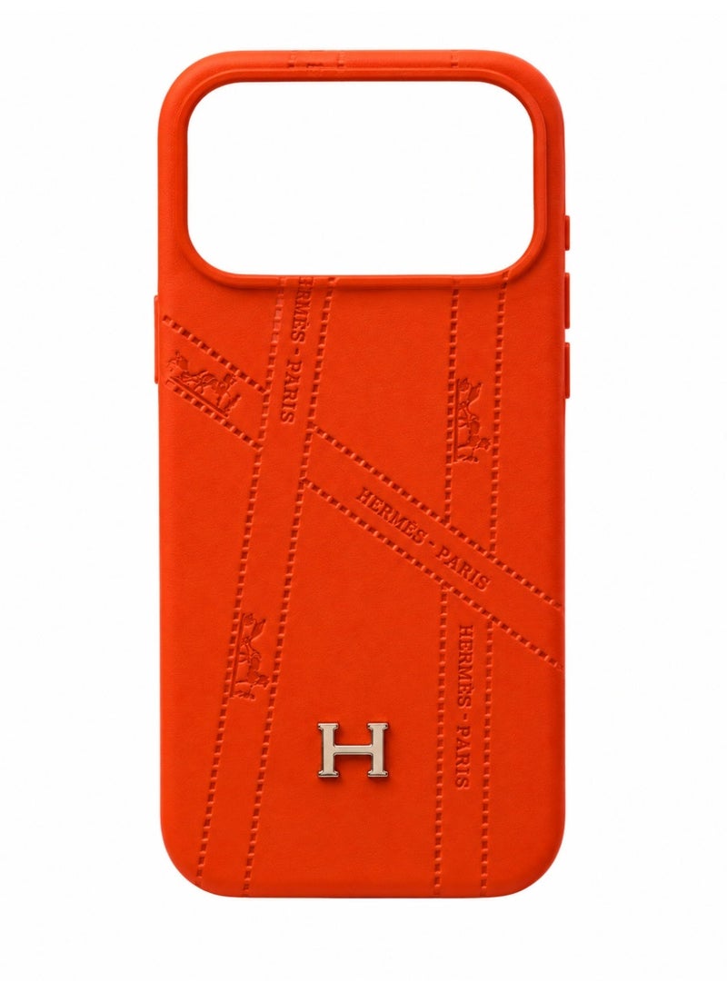 Luxury Embossed Case for iPhone 17  Pro Max – Orange - Image 1