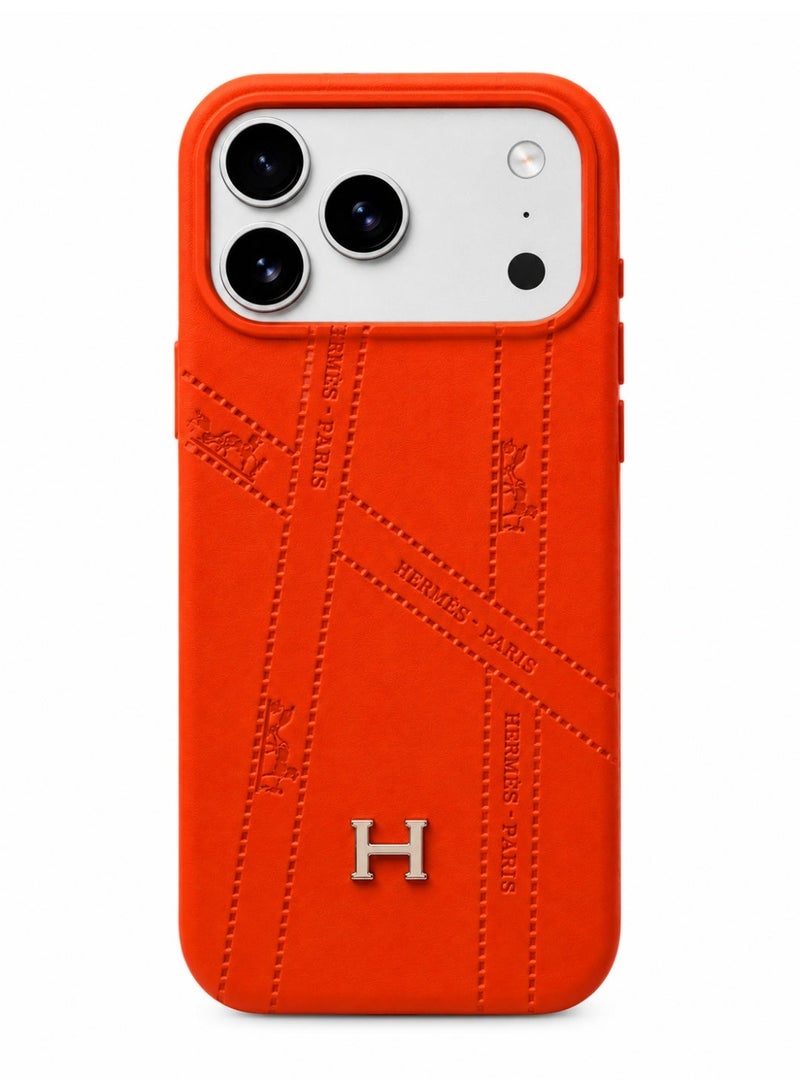 Luxury Embossed Case for iPhone 17  Pro Max – Orange - Image 3