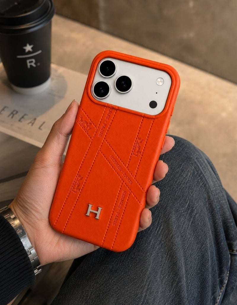 Luxury Embossed Case for iPhone 17  Pro Max – Orange - Image 2