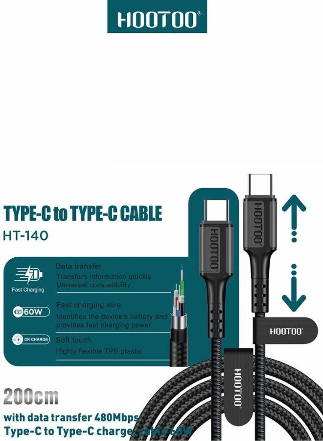 هوتو سلك شاحن تايب سي يدعم نقل البيانات و الشحن السريع PD حتى 60 واط. كيبل تايب سي قماشي قوي ومتين ضد القطع. سلك تايب سي بطول 2 متر. وصلة شاحن تايب سي قوي وخفيف الوزن. كابل شحن type c ايفون، ايباد، سامسونج، هواوي، شومي وغيرها العديد من الاجهزة. - Image 2