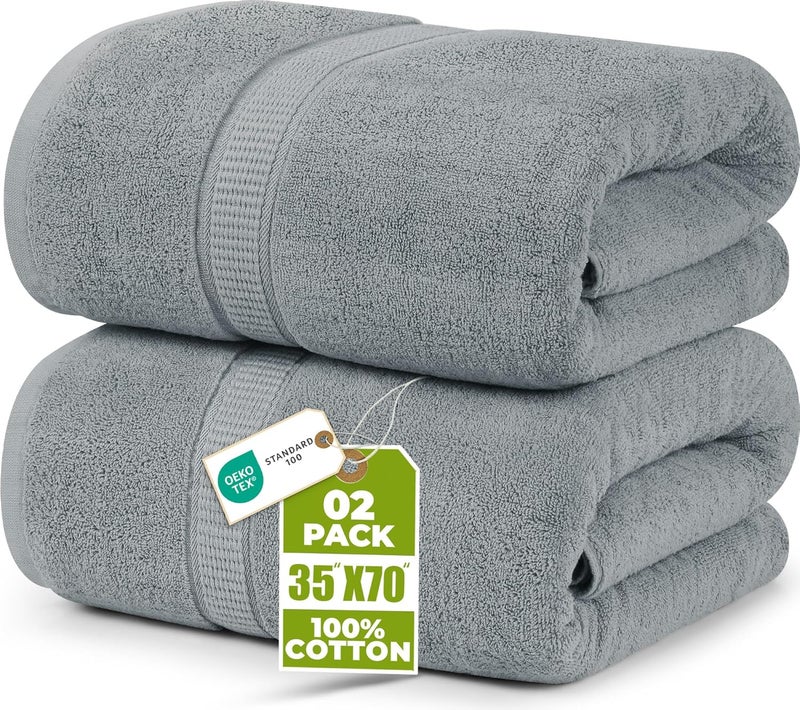 Utopia Towels - Luxurious Jumbo Bath Sheet 2 Piece - 600 GSM 100% Ring Spun Cotton Highly Absorbent and Quick Dry Extra Large Bath Towel - Soft Hotel Quality Towel (35 x 70 Inches, Cool Grey) - Image 1