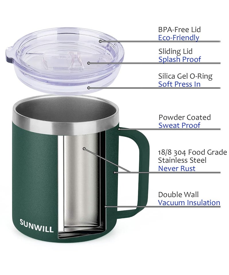 SUNWILL SUNWILL Coffee Mug Set with Handle and Lid 14 oz  Insulated Camping Mug 2 Pack  Double Wall Stainless Steel Travel Tumbler Cup  Reusable Coffee Cup Outdoor  Powder Coated Forest Green & Plum - Image 3