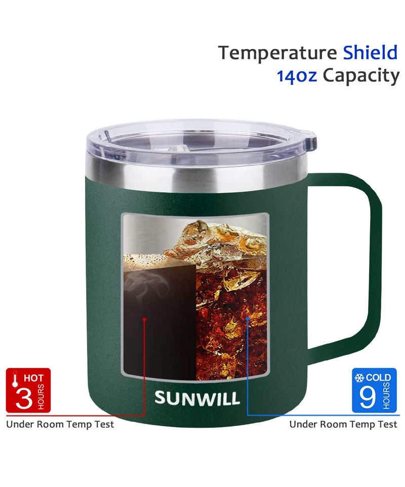 SUNWILL SUNWILL Coffee Mug Set with Handle and Lid 14 oz  Insulated Camping Mug 2 Pack  Double Wall Stainless Steel Travel Tumbler Cup  Reusable Coffee Cup Outdoor  Powder Coated Forest Green & Plum - Image 4