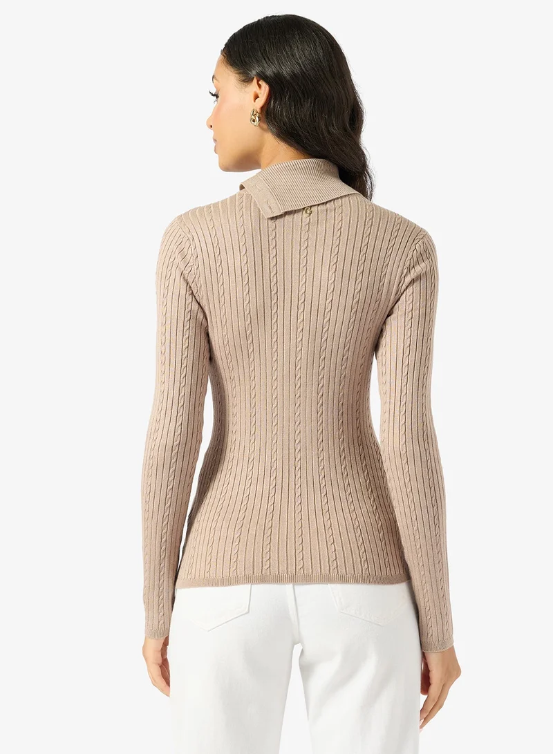 جس سترة بريسيلا بأكمام طويلة وياقة مدورة