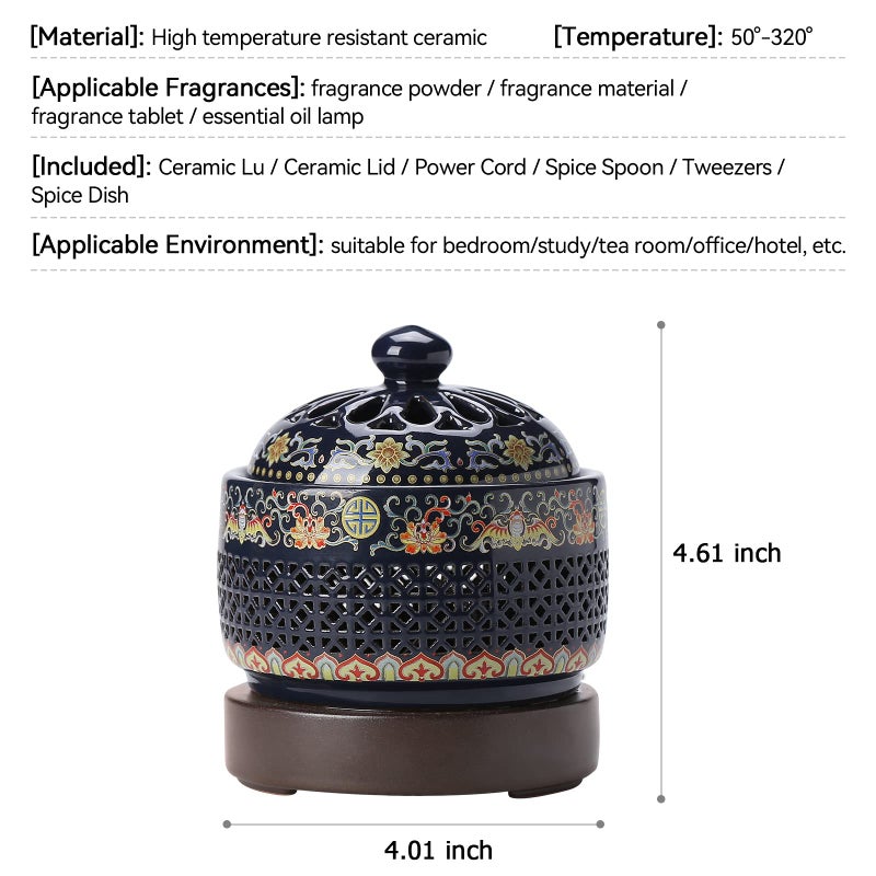 ISSNW Ceramic Holder Electric Incense Burner Enamel Built-in LED Lights Simulate Flames, Classical, Elegant and High-end Hollow Design - Image 2
