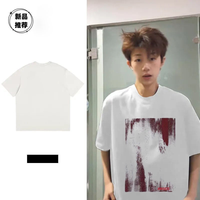200G Short Sleeve Summer Men'S And Women'S American Style Design Sense Printed Niche Oversize High Street Heavy Cotton T-Shirt - Image 1