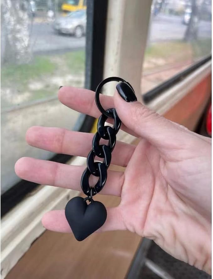 Lemua Black Heart Keychain for Women Cute Bag Charms for Handbags Purse Charm Acrylic Plastic Link Keychain Accessories for Car Keys Backpack - Image 2