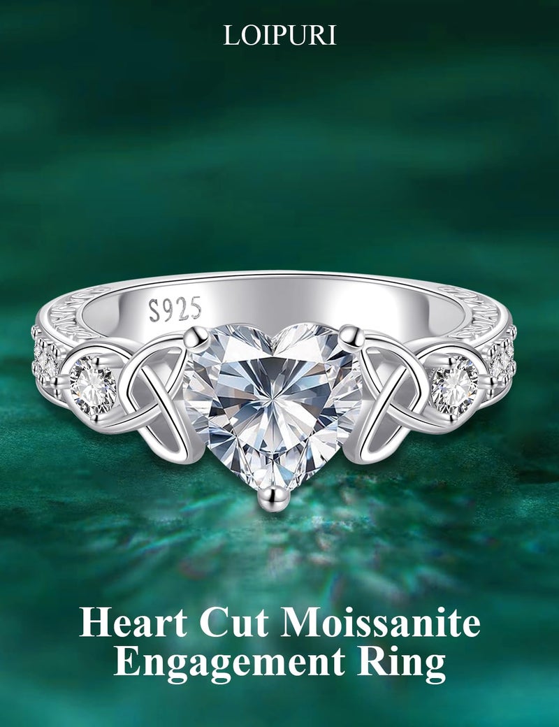LOIPURI Moissanite Promise Rings for Her, 2CT D Color VVS1, Heart Shaped Celtic Knot, 925 Sterling Silver Engagement Wedding Anniversary Valentines Promise Gift with Certificate, Size 10 - Image 2